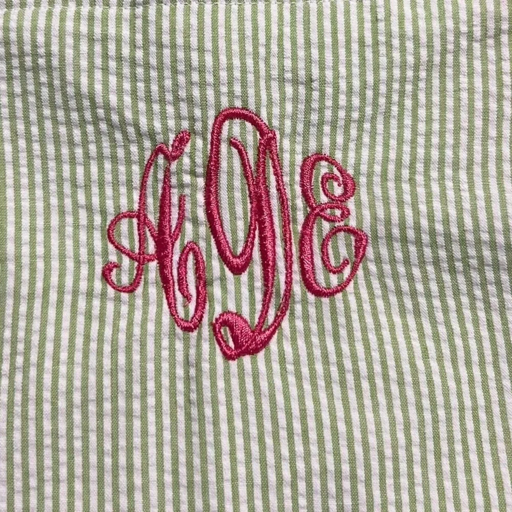 Handmade 12m Personalized “aDe” Seersucker Dress